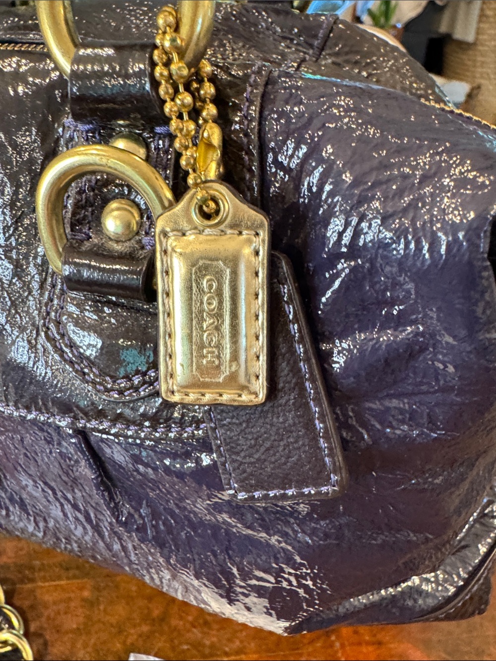 Coach Sabrina Patent Leather Satchel in Deep Purple with Gold Hardware - Picture 3 of 15